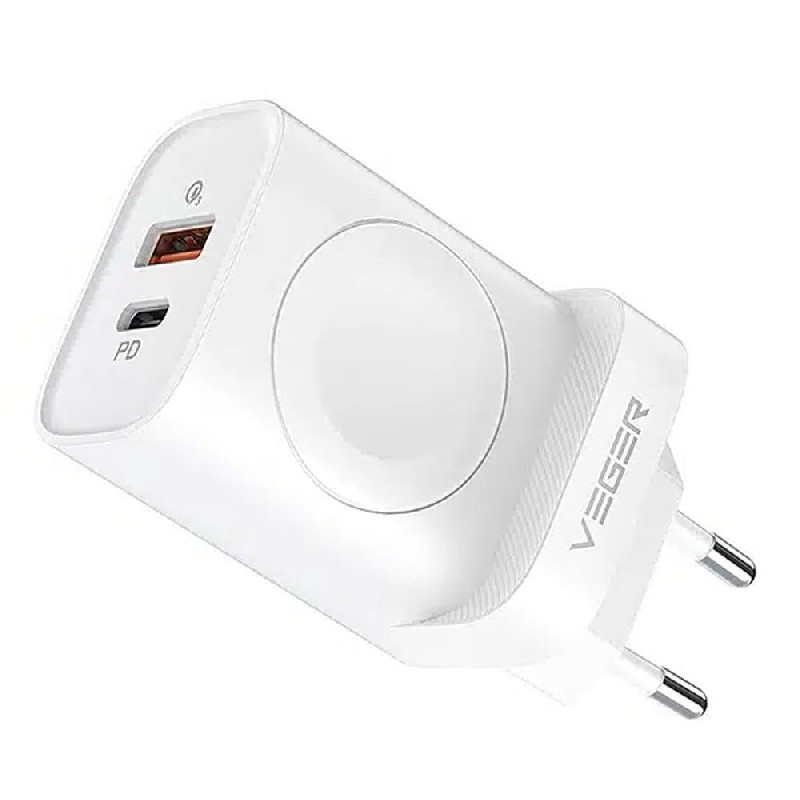 Charger VEGER (W002E) (1xUSB-C 1xUSB Watch 25W) white