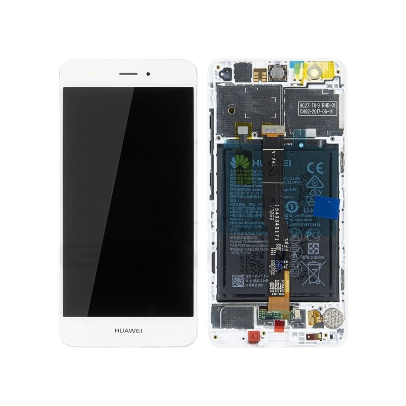 Ekranas Huawei Nova su lietimui jautriu stikliuku ir rėmeliu ir baterija White originalus (service pack)