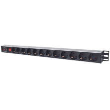 Intellinet Vertical Rackmount 12-Way Power Strip - German Type, With On / Off Switch and Overload Protection, 1.6m Power