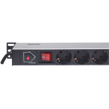 Intellinet Vertical Rackmount 12-Way Power Strip - German Type, With On / Off Switch and Overload Protection, 1.6m Power