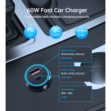 Car charger Choetech TC0014 USB-C / USB-A 60W black