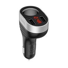 Car charger Hoco Z29 with 2 USB connections (3.1A) with LED screen black