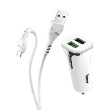 Car charger Hoco Z31 Quick Charge 3.0 (3.4A) with 2 USB ports + microUSB white