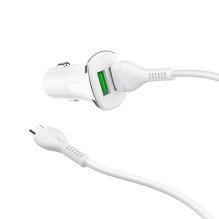 Car charger Hoco Z31 Quick Charge 3.0 (3.4A) with 2 USB ports + microUSB white