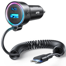 Car charger Joyroom JR-CL07 3-in-1 USB / Type-C 55W + Type-C 1.5m black