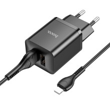 Įkroviklis Hoco N25 2xUSB-A (2.1A) + Lightning juodas