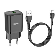 Įkroviklis Hoco N26 USB-A Quick Charge 3.0 18W + Type-C juodas