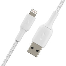 USB kabelis Belkin Boost Charge Braided USB-A to Lightning 1.0m baltas