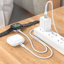 USB kabelis Hoco CW54 2in1 USB-C to Lightning / Apple Watch 1.2m baltas