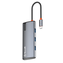 Tellur USB-C šakotuvas, PD 3.0 100W, HDMI, 3xUSB 3.0 pilka