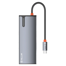 Tellur USB-C šakotuvas, PD 3.0 100W, HDMI, 3xUSB 3.0 pilka