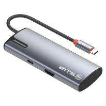 Tellur USB-C šakotuvas, PD 3.0 100W, HDMI, 3xUSB 3.0 pilka