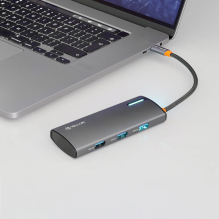 Tellur USB-C šakotuvas, PD 3.0 100W, HDMI, 3xUSB 3.0 pilka