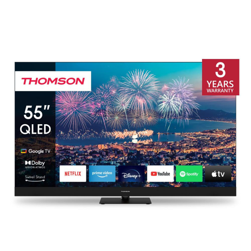 Televizorius, THOMSON, 55&quot;, 4K / Smart, QLED, 3840x2160, belaidis LAN, Bluetooth, Google TV, juodas, 55QG6C14