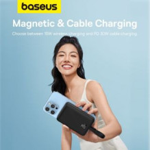 Baseus Baseus Magnetic Mini MagSafe 10000mAh 20W maitinimo blokas su įmontuotu Lightning laidu - juodas + Baseus Simple 