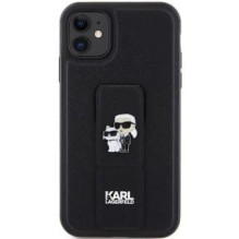 Karl Lagerfeld Karl Lagerfeld Gripstand Saffiano Karl&amp;Choupette Pins case for iPhone 11 / Xr - black