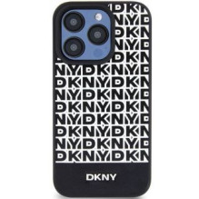 DKNY DKNY Leather Printed Pattern Metal Logo MagSafe Case for iPhone 15 Pro Max - Black