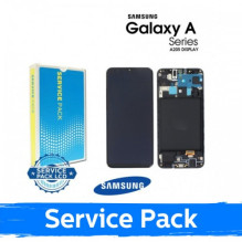 Ekranas skirtas Samsung A205 A20 / M107 M10s juodas su rėmeliu (Service Pack)