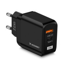 Įkroviklis Wozinsky &quot;GaN&quot; juodas 20W (USB / USB-C)