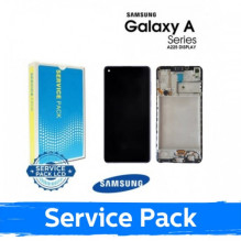 Ekranas skirtas Samsung A225 A22 4G juodas su rėmeliu (Service Pack)