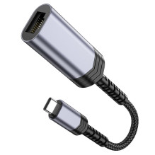 Adapteris Hoco UA26 USB-C to RJ45 (1000 Mbps) pilkas