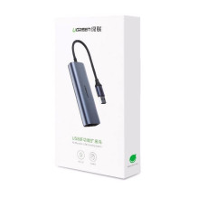 Adapteris Ugreen CM252 USB-C to 3xUSB-A + RJ45 (MicroUSB Power Supply) pilkas