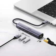 Adapteris Ugreen CM475 USB-C to USB-C + 3xUSB-A + RJ45 pilkas