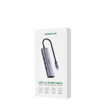 Adapteris Ugreen CM475 USB-C to USB-C + 3xUSB-A + RJ45 pilkas