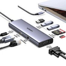 Adapteris Ugreen CM498 USB-C to 2xUSB-A + USB-C + HDMI + SD / TF + PD pilkas