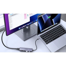 Adapteris Ugreen CM511 USB-C to HDMI 1.4 + 3xUSB-A + USB-C PD100W pilkas