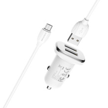 Car charger Borofone BZ12 USB + microUSB (2.4A) white