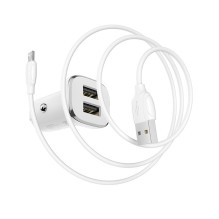 Car charger Borofone BZ12 USB + microUSB (2.4A) white