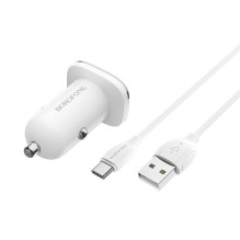 Automobilinis įkroviklis Borofone BZ12 USB + Type-C (2.4A) baltas