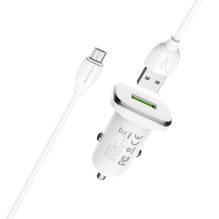 Automobilinis įkroviklis Borofone BZ12A Quick Charge 3.0 + MicroUSB baltas