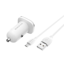 Automobilinis įkroviklis Borofone BZ12A Quick Charge 3.0 + MicroUSB baltas