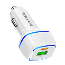 Automobilinis įkroviklis Borofone BZ14A PD20W+QC3.0 su 2 USB jungtimis baltas