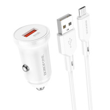 Automobilinis įkroviklis Borofone BZ18 Quick Charge 3.0 18W + MicroUSB baltas