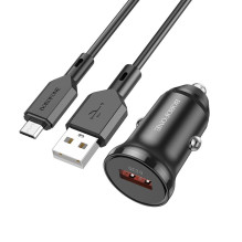 Automobilinis įkroviklis Borofone BZ18 Quick Charge 3.0 18W + MicroUSB juodas