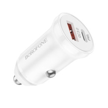 Automobilinis įkroviklis Borofone BZ18A USB-A / Type-C PD20W+QC3.0 baltas