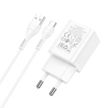 Įkroviklis Hoco N26 USB-A Quick Charge 3.0 18W + Type-C baltas