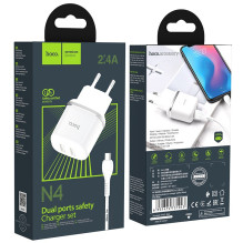 Charger Hoco N4 with two USB connections + MicroUSB (2.4A) white