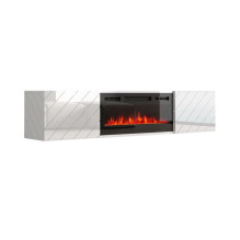 RTV LUXE cabinet 182.6x34.5x37.5 white / gloss white + black fireplace