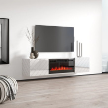 RTV LUXE cabinet 182.6x34.5x37.5 white / gloss white + black fireplace