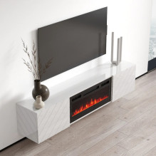 RTV LUXE cabinet 182.6x34.5x37.5 white / gloss white + black fireplace