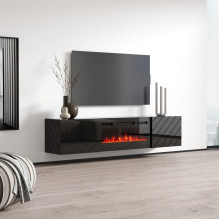 RTV LUXE cabinet 182.6x34.5x37.5 black / black gloss + black fireplace