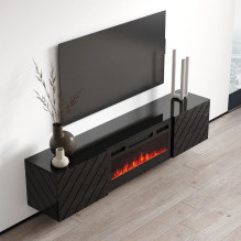 RTV LUXE cabinet 182.6x34.5x37.5 black / black gloss + black fireplace