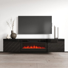 RTV LUXE cabinet 182.6x34.5x37.5 black / black gloss + black fireplace