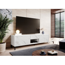 RTV Cabinet MARMO 2D1S1K 195x40x47.5 cm white matt / marble white