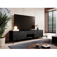 RTV cabinet MARMO 2D1S1K 195x40x47.5 cm black matt / marble black