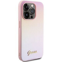 Guess Guess Saffiano Iridescent Script case for iPhone 15 Pro - pink